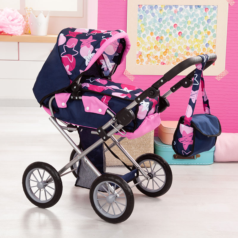 Bayer Trendy Pram Grey With Pink Trim And Butterfly Motif