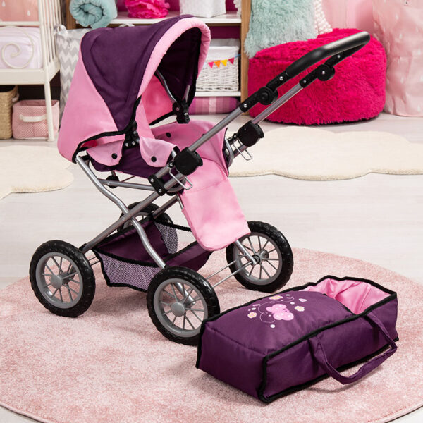 Bayer Design Purple & Pink Trendy Doll Pram with Bag