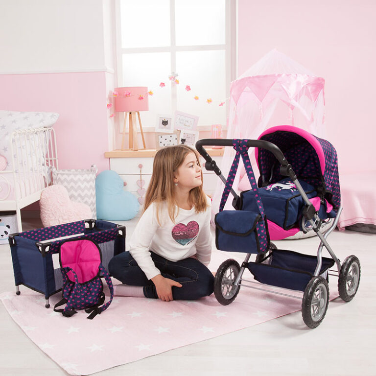 Set Poupée Bayer Design Cosy Avec Poussette, Chaise Haute Et Sac - Occasion Très Bon état